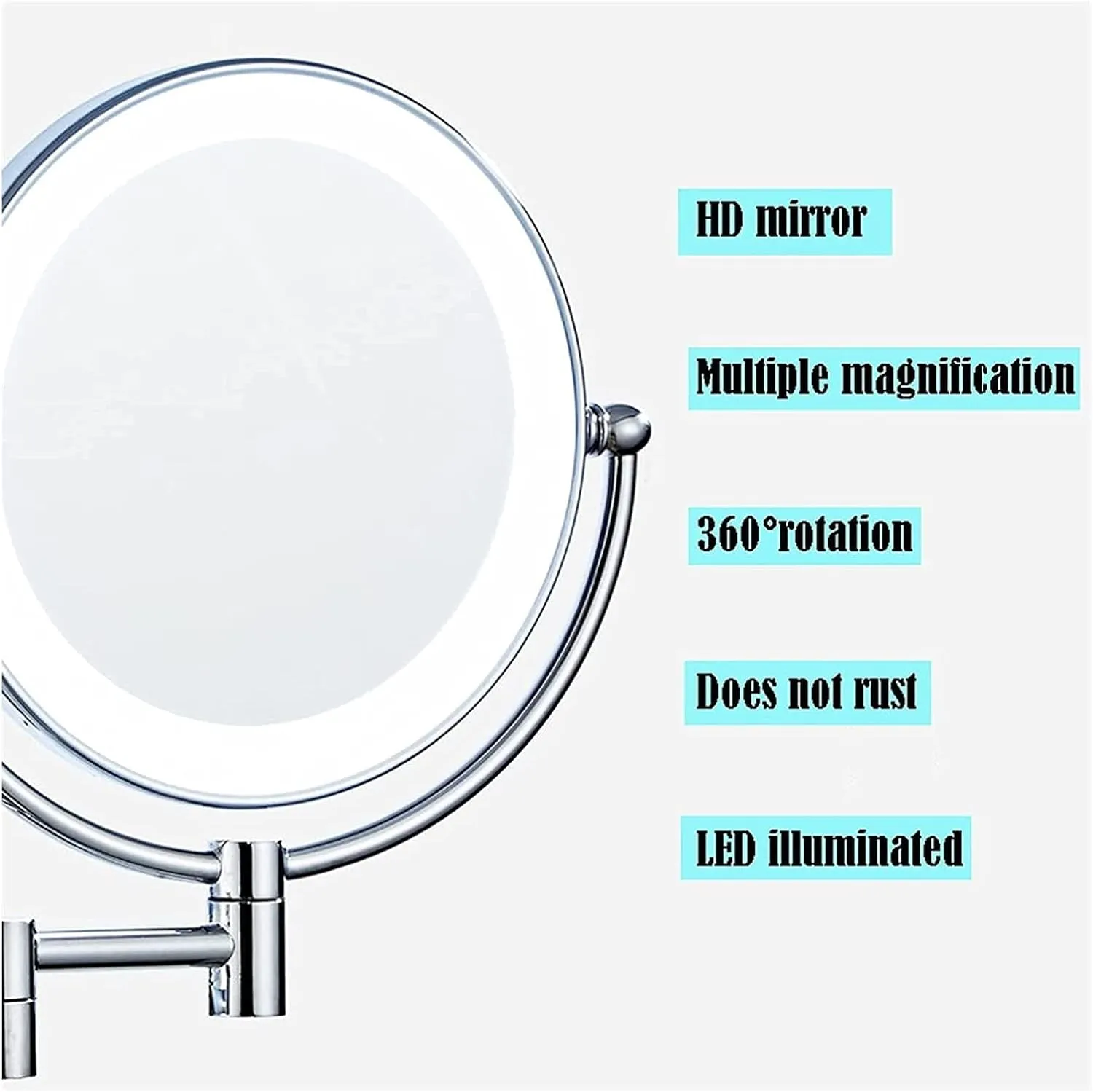 Wall Mounted Makeup Mirror with 3/5/7/10X Magnification, 8 Inch Magnifying Lighted Vanity Mirrors with LCD Lights, Upgrade Version Cosmetic Mirror Sha