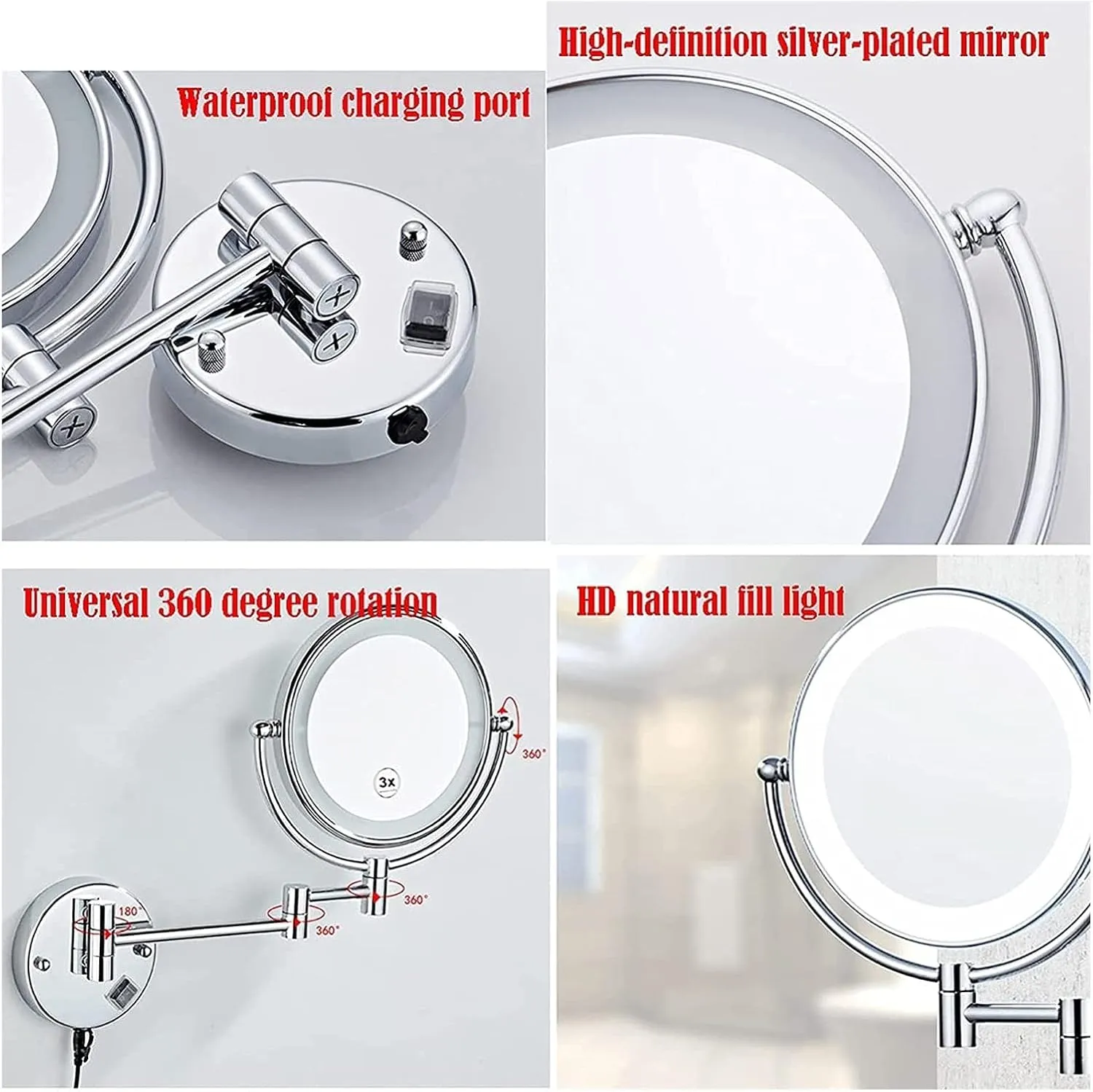 Wall Mounted Makeup Mirror with 3/5/7/10X Magnification, 8 Inch Magnifying Lighted Vanity Mirrors with LCD Lights, Upgrade Version Cosmetic Mirror Sha