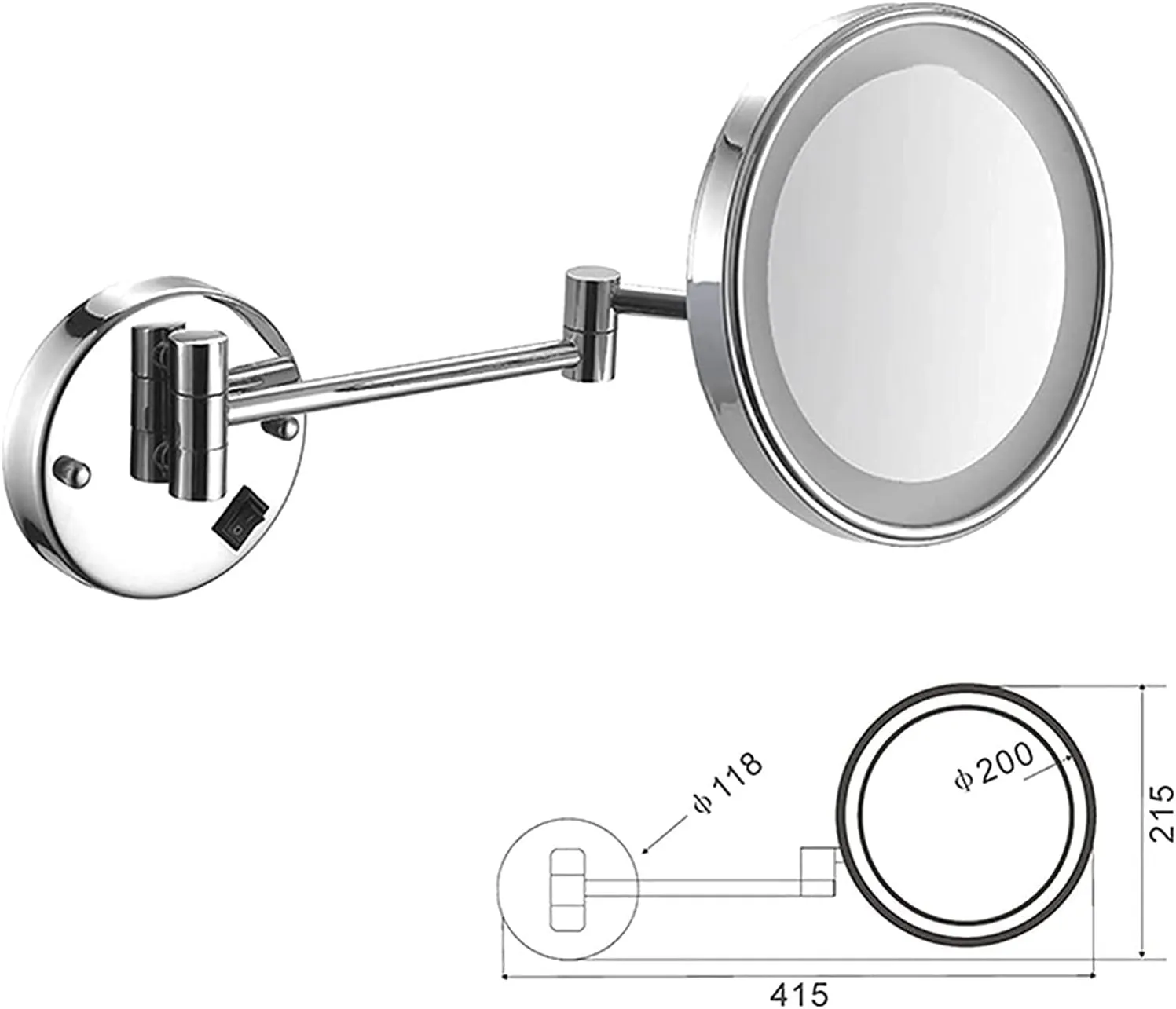 Wall Mounted Makeup Mirror with 3/5/7/10X Magnification, 8 Inch Magnifying Lighted Vanity Mirrors with LCD Lights, Upgrade Version Cosmetic Mirror Sha