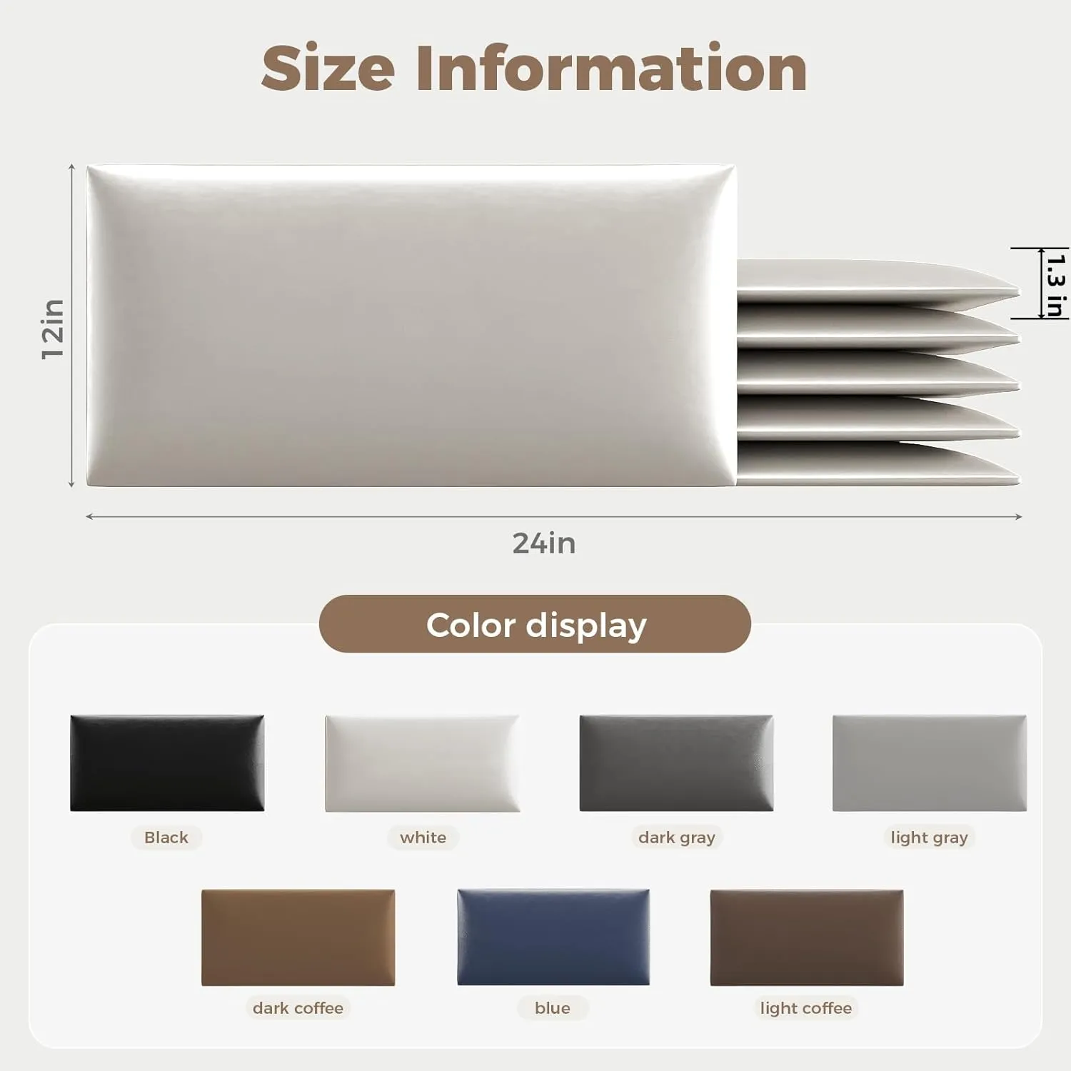 Wall-Mounted Upholstered Headboard Panels, Light Brown Faux Leather, 24x12 Inches, Pack of 6 – DIY Soundproof Accent Wall Panels for Queen, King, or Full Beds, Easy to Clean and Install