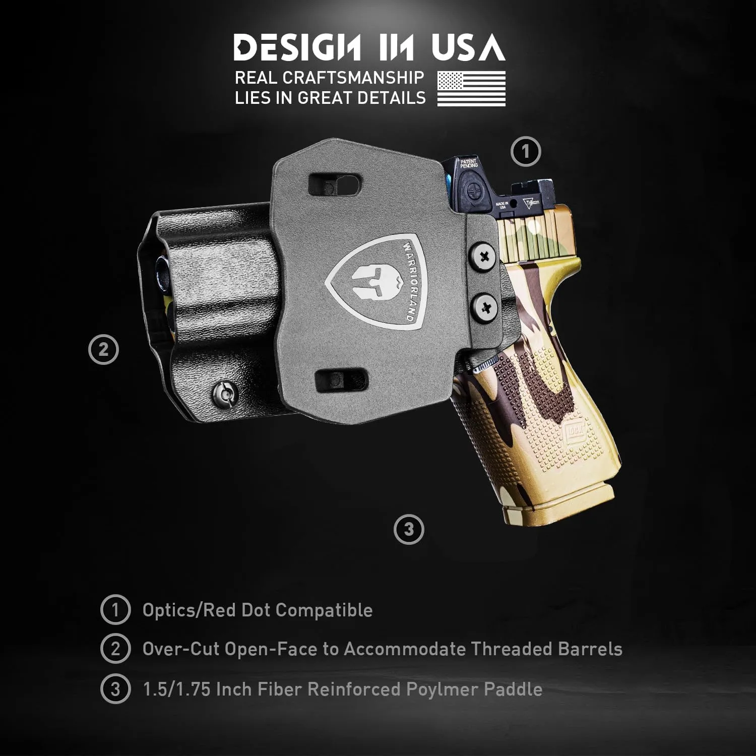 WARRIORLAND OWB Kydex Paddle Holster, Optional for Glock 43/ 43X/ 43Xmos & 17/20/ 21/22/ 23 Gen 3-5, Sig P365XL, Ruger Max-9/ LCP Max .380, Walther PPS M2, Fits 1.5"-1.75" Belt, Optics Cut & Adj. Cant