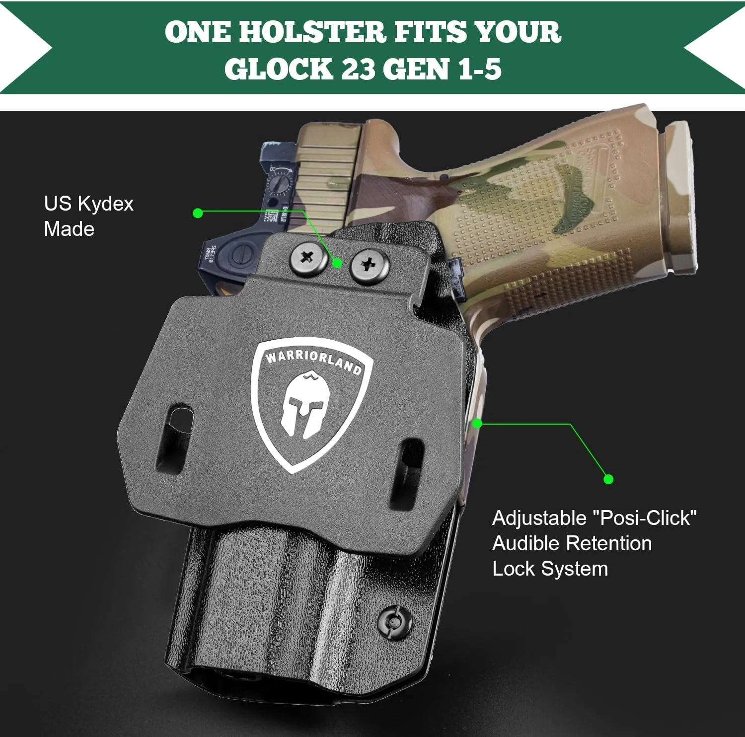 WARRIORLAND OWB Kydex Paddle Holster, Optional for Glock 43/ 43X/ 43Xmos & 17/20/ 21/22/ 23 Gen 3-5, Sig P365XL, Ruger Max-9/ LCP Max .380, Walther PPS M2, Fits 1.5"-1.75" Belt, Optics Cut & Adj. Cant