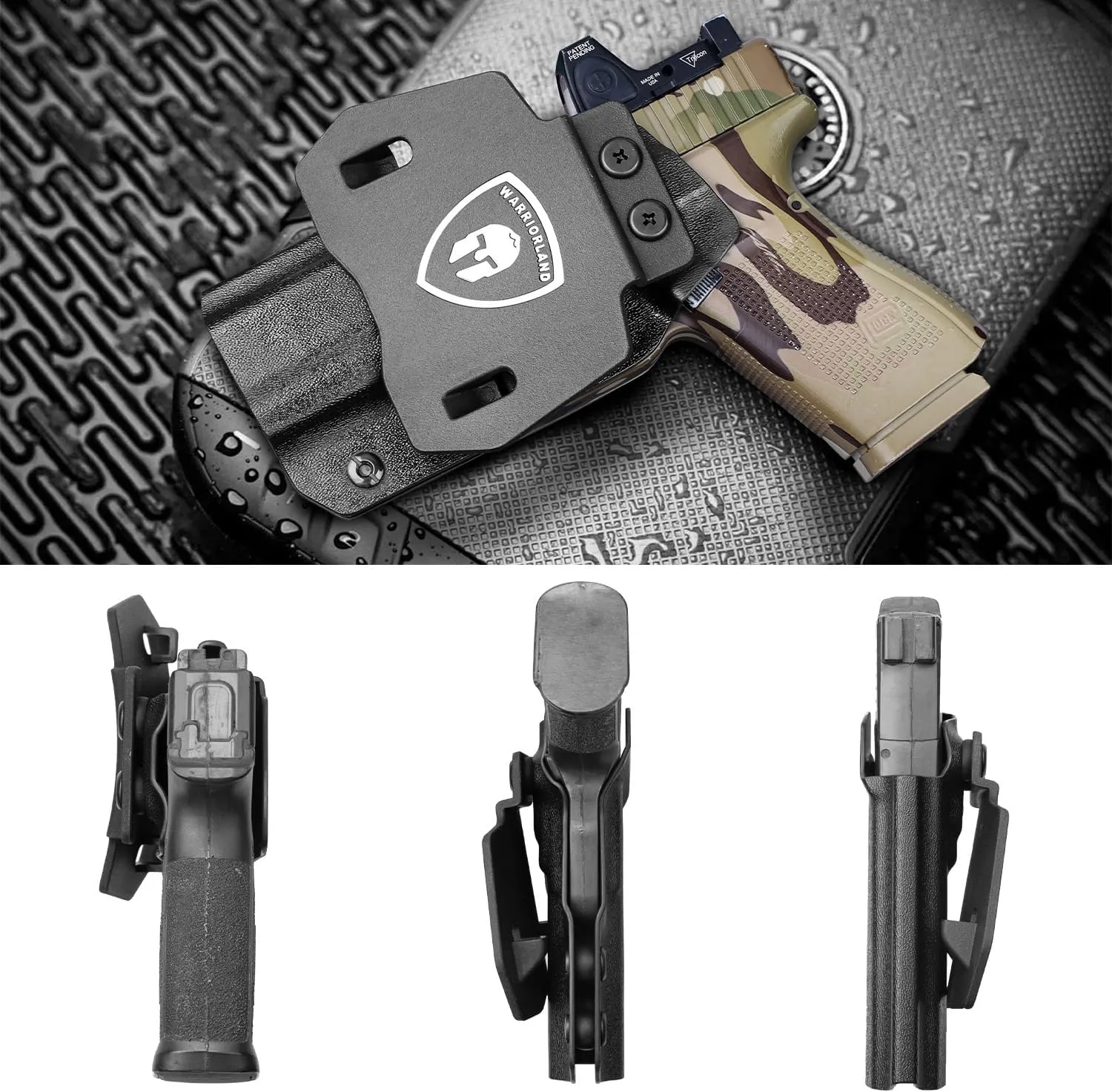 WARRIORLAND OWB Kydex Paddle Holster, Optional for Glock 43/ 43X/ 43Xmos & 17/20/ 21/22/ 23 Gen 3-5, Sig P365XL, Ruger Max-9/ LCP Max .380, Walther PPS M2, Fits 1.5"-1.75" Belt, Optics Cut & Adj. Cant