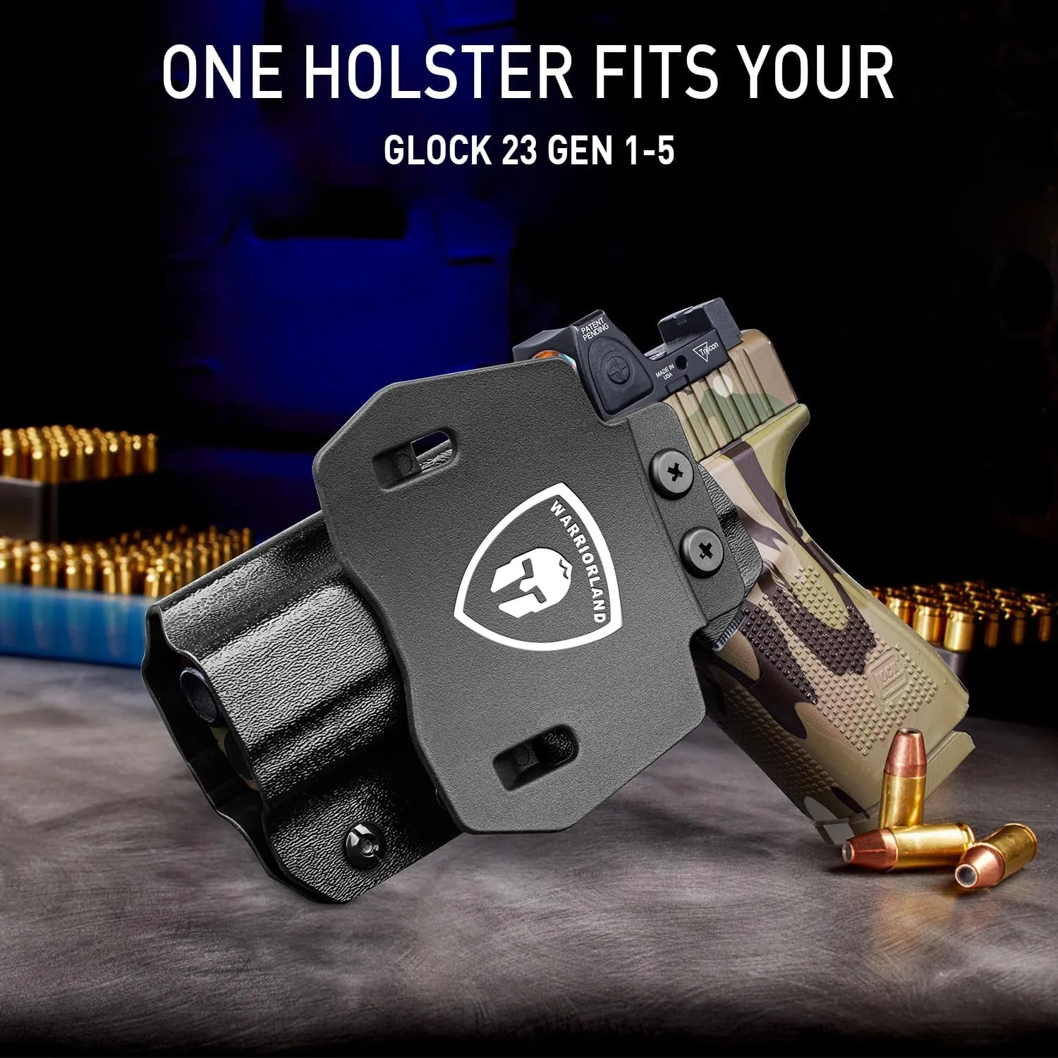 WARRIORLAND OWB Kydex Paddle Holster, Optional for Glock 43/ 43X/ 43Xmos & 17/20/ 21/22/ 23 Gen 3-5, Sig P365XL, Ruger Max-9/ LCP Max .380, Walther PPS M2, Fits 1.5"-1.75" Belt, Optics Cut & Adj. Cant