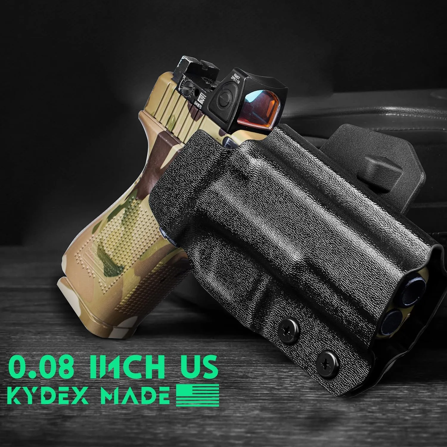 WARRIORLAND OWB Kydex Paddle Holster, Optional for Glock 43/ 43X/ 43Xmos & 17/20/ 21/22/ 23 Gen 3-5, Sig P365XL, Ruger Max-9/ LCP Max .380, Walther PPS M2, Fits 1.5"-1.75" Belt, Optics Cut & Adj. Cant