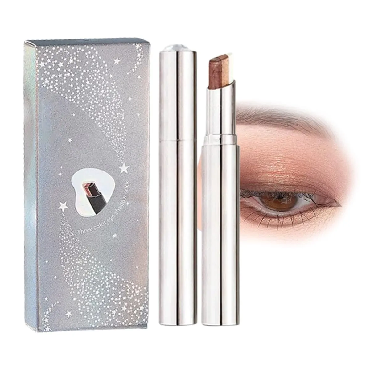 Waterproof gradient glitter eyeshadow stick, three-color gradient stick, 2025 upgraded three-in-one eyeshadow cream, suitable for multi-layer eye makeup, waterproof and long-lasting