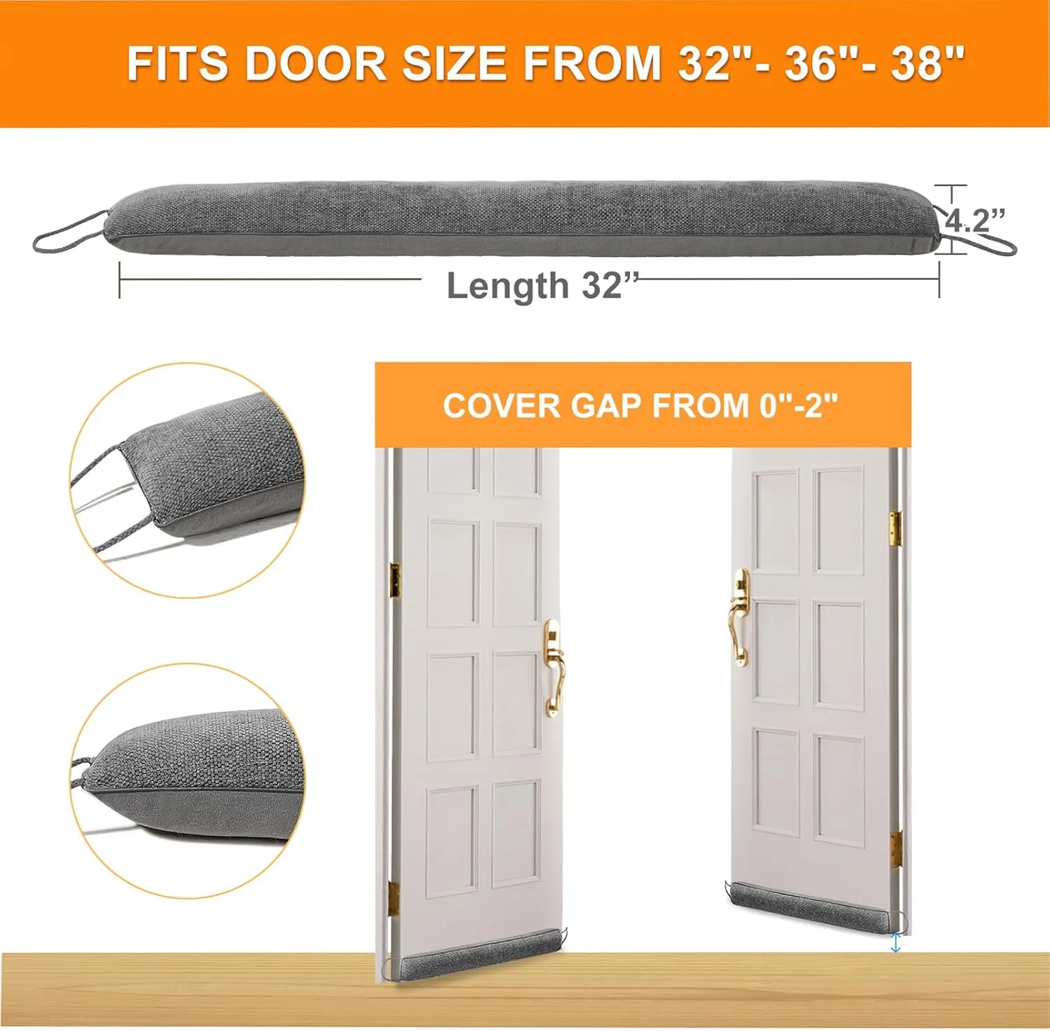 Weighted Door Draft Stopper Under Door Noise Blocker Front Door Insulation Door Draft Guard Weatherproof Strip Energy Efficient Door Accessory (Grey, 32inch)