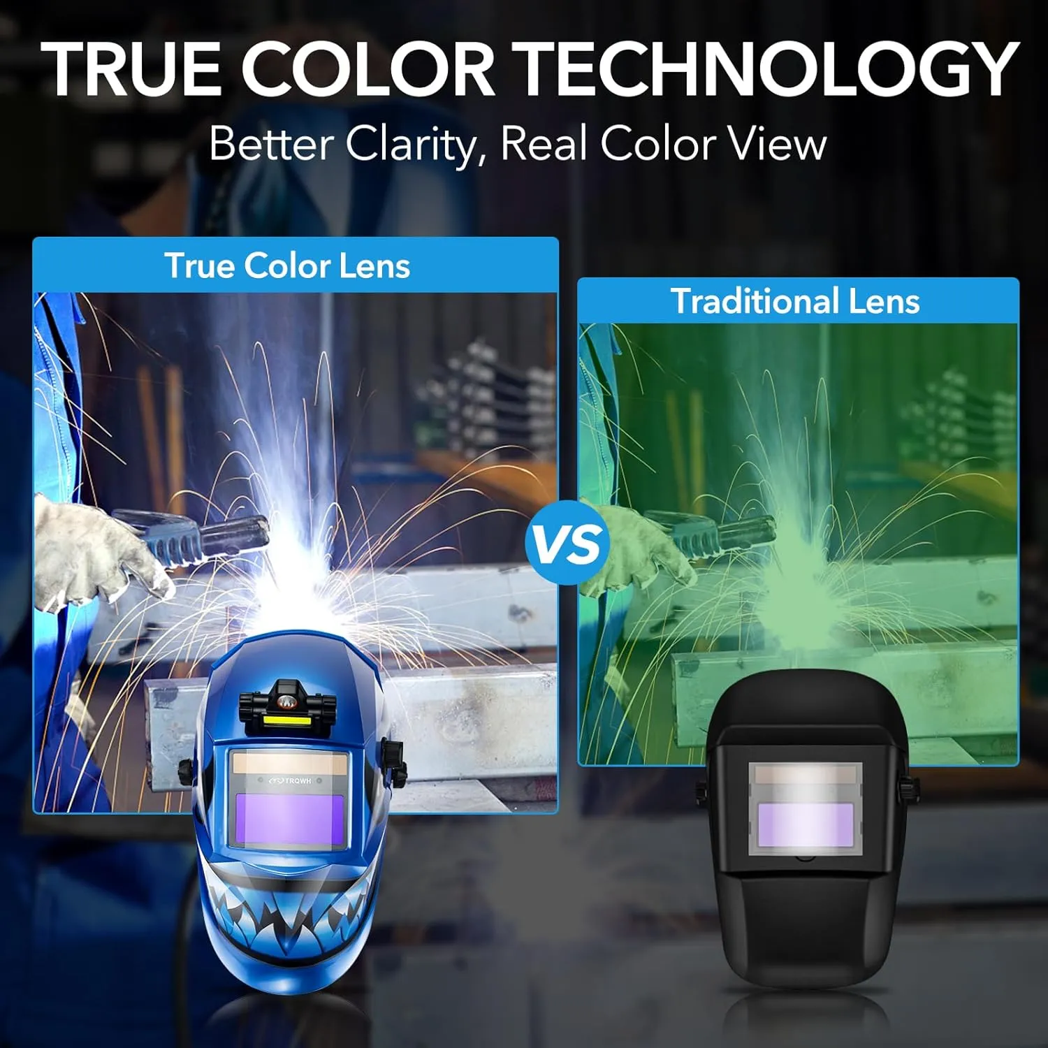 Welding Hood Auto Darkening Welding Helmet with Light True Color 1/1/1/2 Top Optical Clarity Wide Shade 9-13 Welding Mask with Grinding Weld Helmet (KTS-JD03)