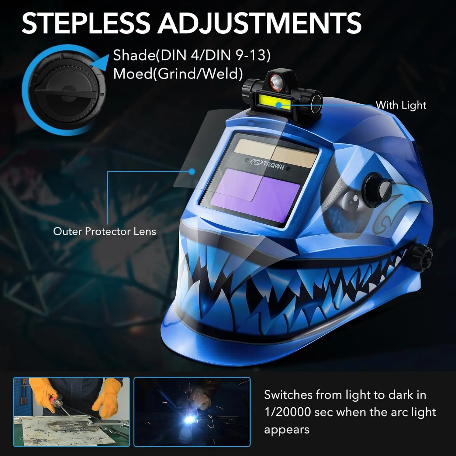 Welding Hood Auto Darkening Welding Helmet with Light True Color 1/1/1/2 Top Optical Clarity Wide Shade 9-13 Welding Mask with Grinding Weld Helmet (KTS-JD03)
