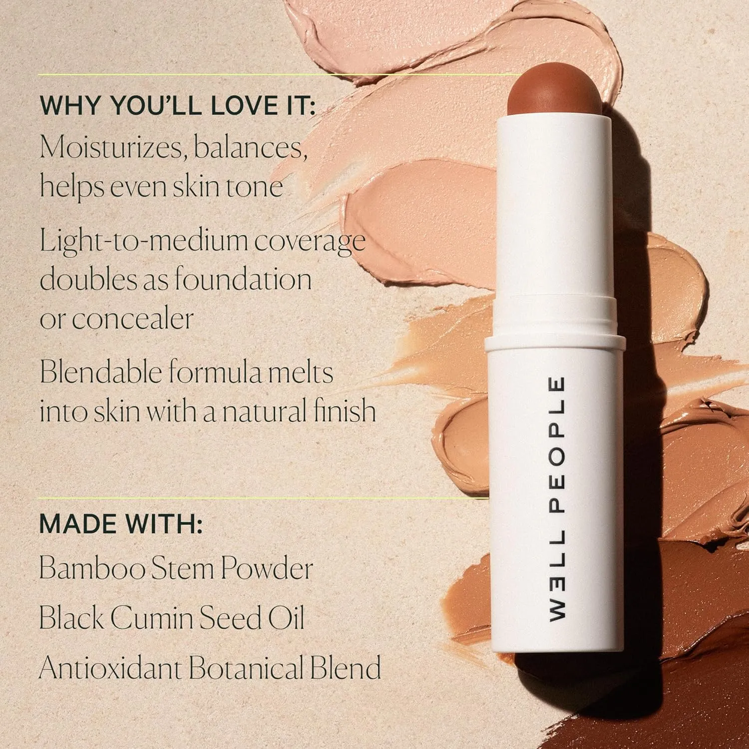Well People Supernatural Complexion Stick Foundation   Concealer, Buildable, Light-to-Medium Coverage, Soft Matte Finish, Lightweight   Hydrating, Multi-Use, Vegan & Cruelty-Free, 16 Light Neutral