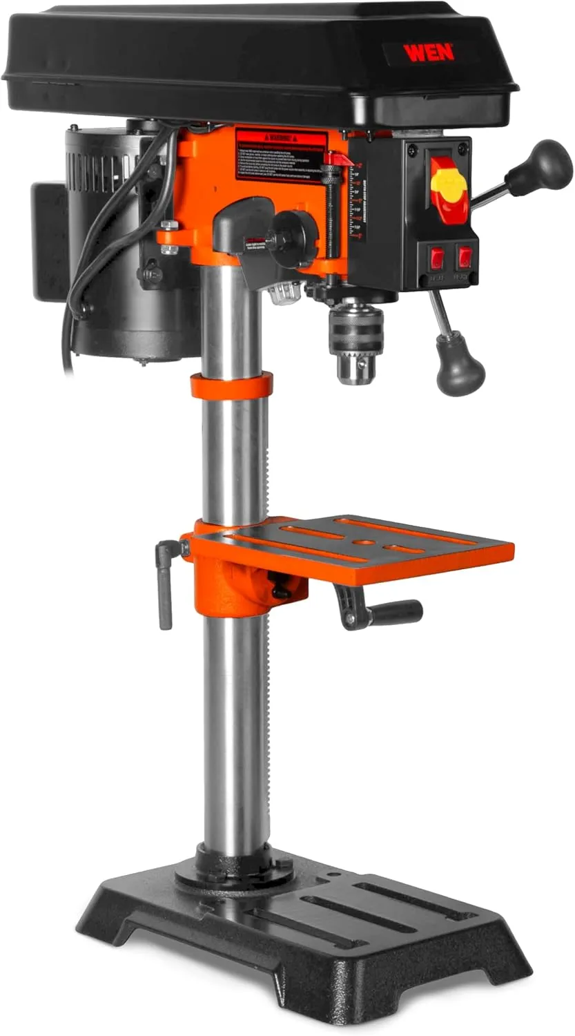 WEN 10-Inch Benchtop Drill Press, 6.2-Amp 5-Speed Motor with Cast Iron Construction, Laser and LED Work Light (DP1050)