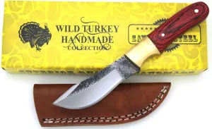 Wild Turkey Handmade Full Tang Real File Hunting Knife w/Leather Sheath Outdoors Hunting Camping Fishing Outdoors (SM-25)