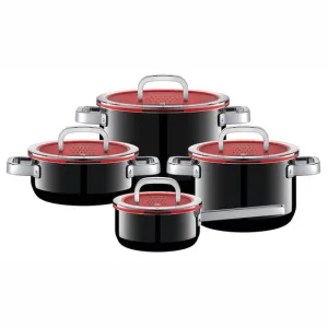 Wmf Fusiontec Functional Cookware Set Black – 4 Piece (Low Covered Casseroles 20cm, 2x High Covered Casseroles 20cm and 24cm, Saucepan 16cm with Lid)