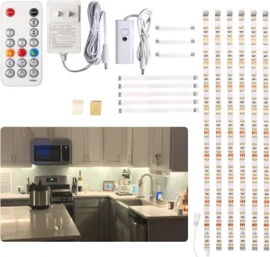 WOBANE Under Cabinet Lighting Kit, 6PCS 20inch LED Strip Bars with 24W Adapter,RF Remote,Super Bright Daylight for Kitchen Cabinet,Under Desk,Counter Lighting,4000K Natural White,1500 Lumen,Dimmable