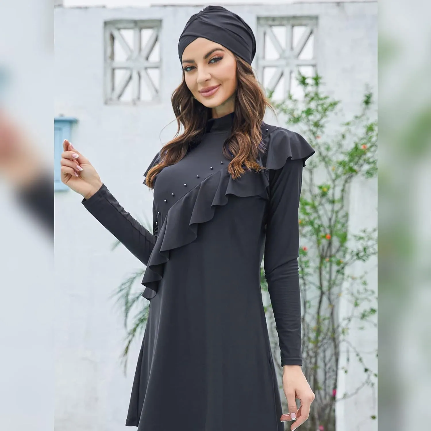 Women Muslim Swimwear Islamic Modest Swimsuit 3 Pieces Full Cover Hijab Long Sleeve Burkini Top Dress   Pants