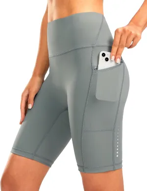 Women's High Waisted Biker Shorts 8" Running Workout Tummy Control Bike Spandex Shorts for Women Zipper Pockets