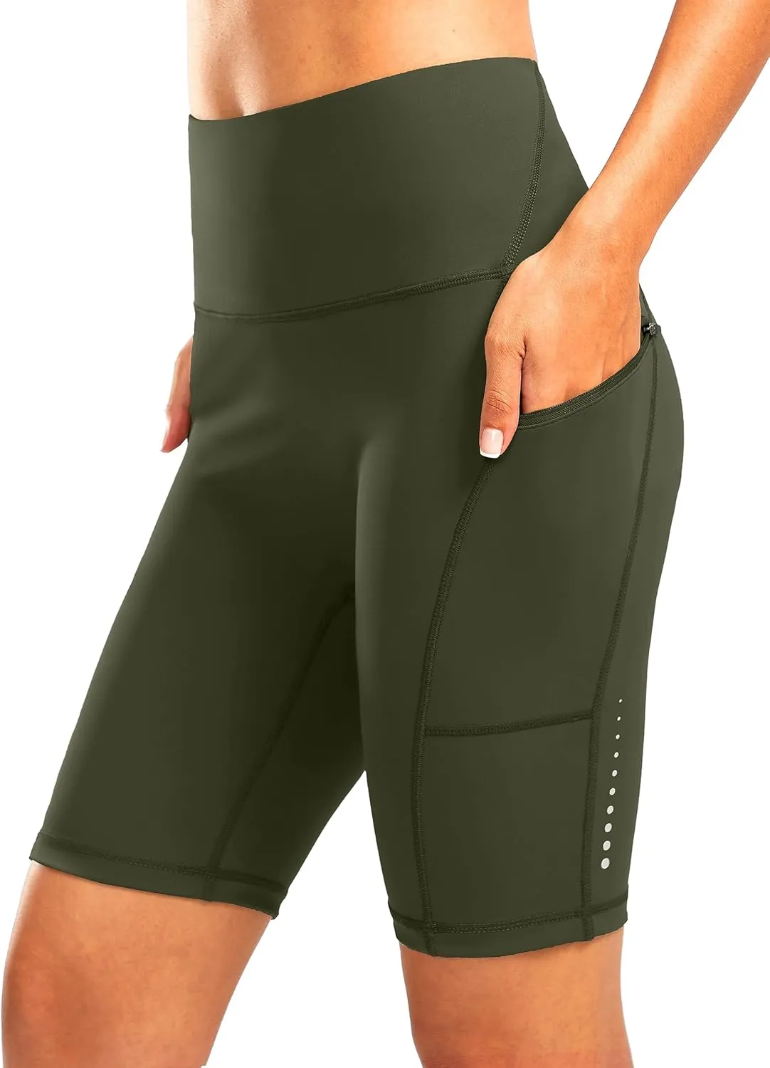 Women's High Waisted Biker Shorts 8" Running Workout Tummy Control Bike Spandex Shorts for Women Zipper Pockets