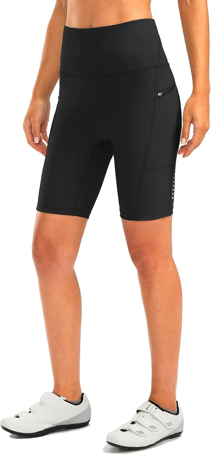 Women's High Waisted Biker Shorts 8" Running Workout Tummy Control Bike Spandex Shorts for Women Zipper Pockets