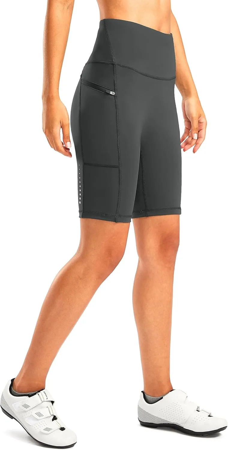Women's High Waisted Biker Shorts 8" Running Workout Tummy Control Bike Spandex Shorts for Women Zipper Pockets