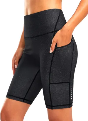 Women's High Waisted Biker Shorts 8" Running Workout Tummy Control Bike Spandex Shorts for Women Zipper Pockets