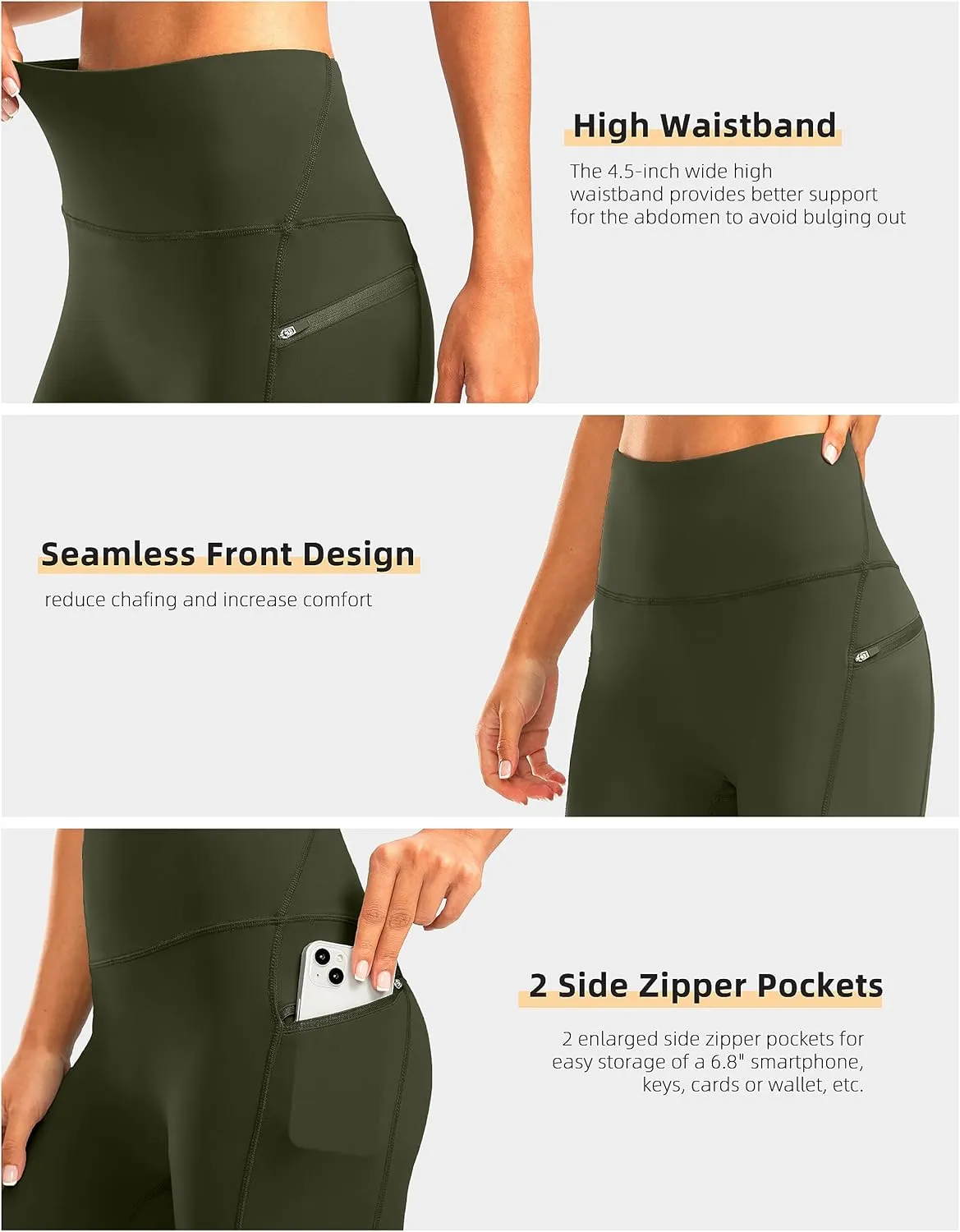 Women's High Waisted Biker Shorts 8" Running Workout Tummy Control Bike Spandex Shorts for Women Zipper Pockets