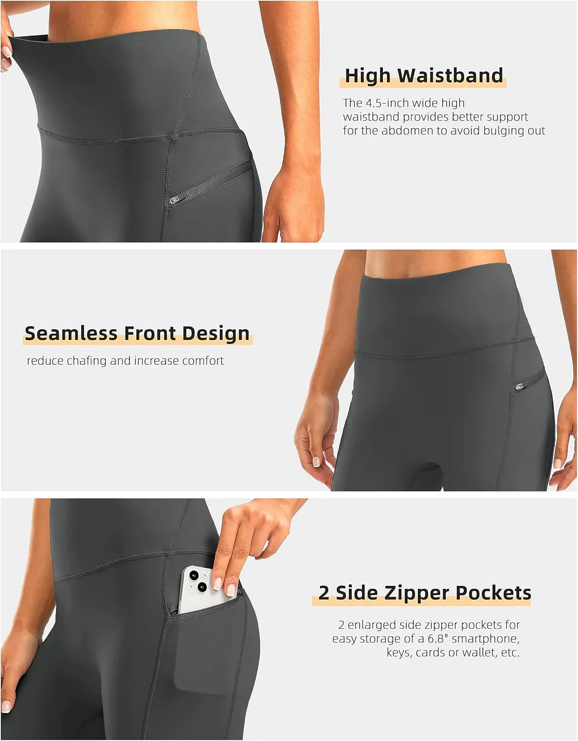 Women's High Waisted Biker Shorts 8" Running Workout Tummy Control Bike Spandex Shorts for Women Zipper Pockets