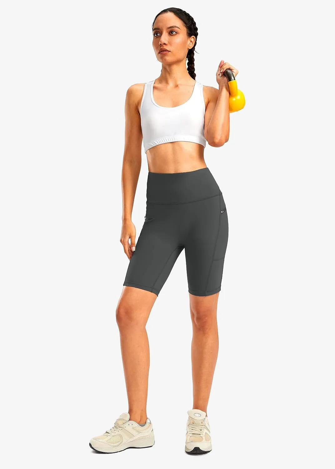 Women's High Waisted Biker Shorts 8" Running Workout Tummy Control Bike Spandex Shorts for Women Zipper Pockets