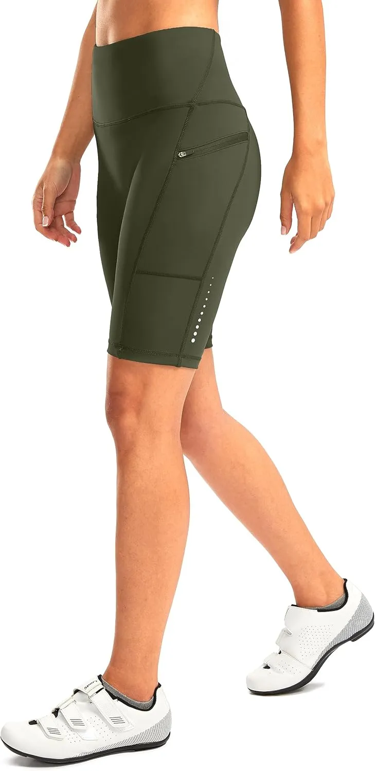 Women's High Waisted Biker Shorts 8" Running Workout Tummy Control Bike Spandex Shorts for Women Zipper Pockets