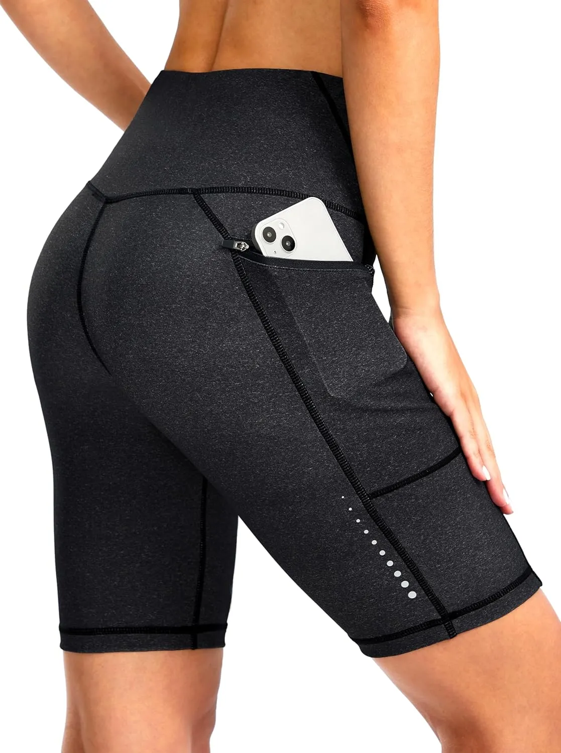 Women's High Waisted Biker Shorts 8" Running Workout Tummy Control Bike Spandex Shorts for Women Zipper Pockets