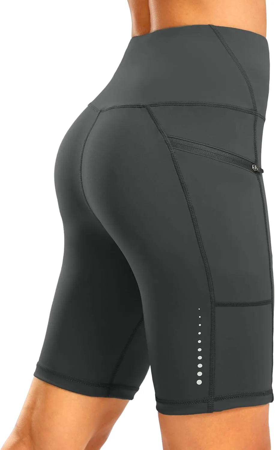 Women's High Waisted Biker Shorts 8" Running Workout Tummy Control Bike Spandex Shorts for Women Zipper Pockets