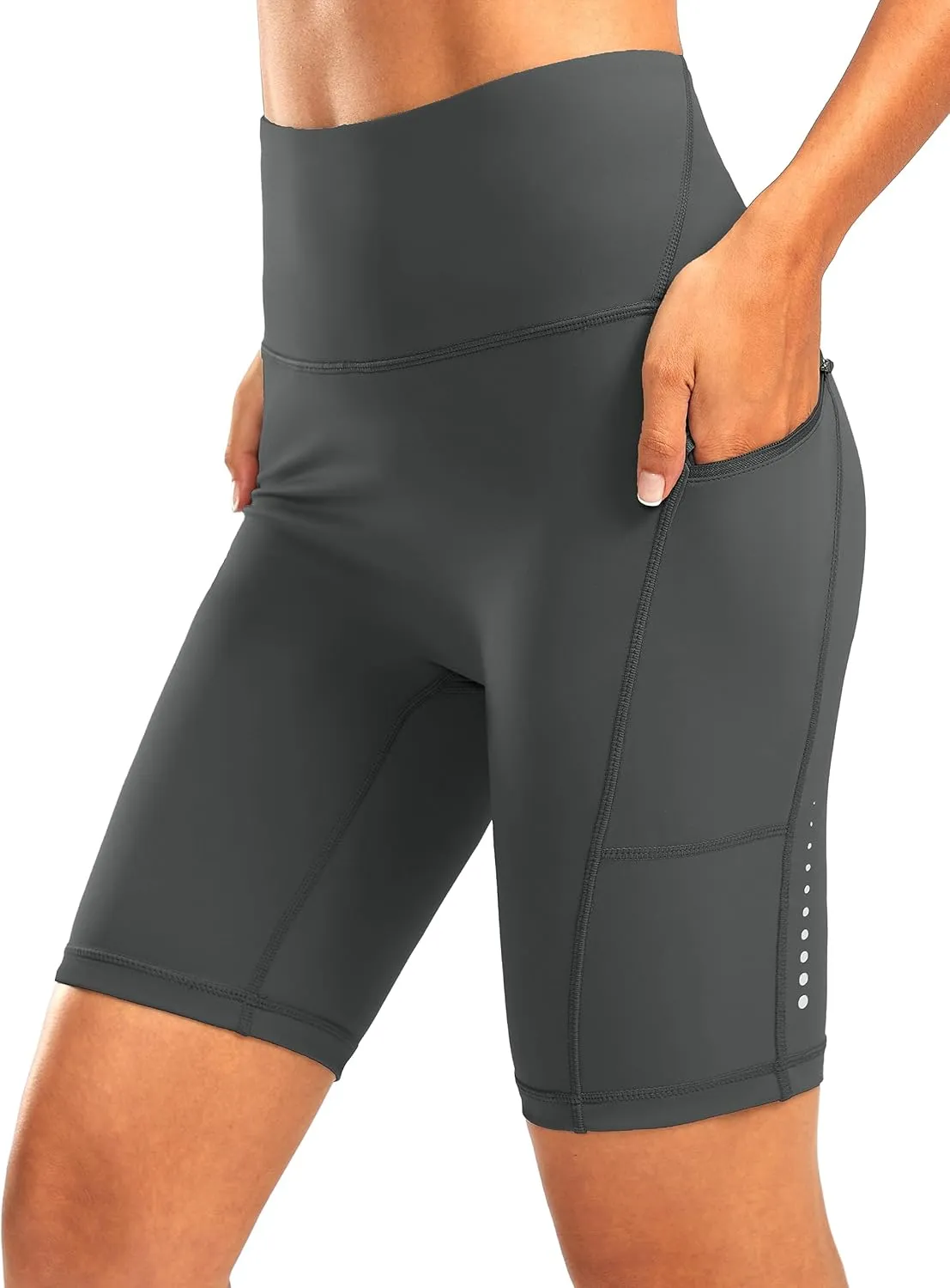Women's High Waisted Biker Shorts 8" Running Workout Tummy Control Bike Spandex Shorts for Women Zipper Pockets