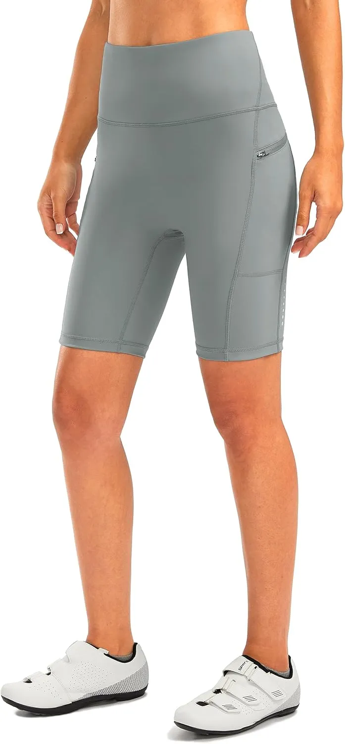 Women's High Waisted Biker Shorts 8" Running Workout Tummy Control Bike Spandex Shorts for Women Zipper Pockets