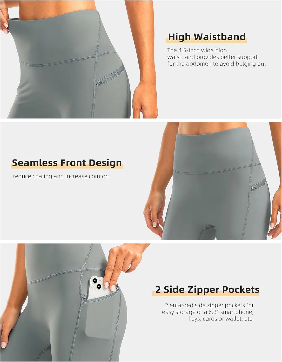 Women's High Waisted Biker Shorts 8" Running Workout Tummy Control Bike Spandex Shorts for Women Zipper Pockets