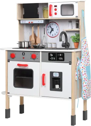 Wooden Kitchen Playset for Kids, Realistic Lights & Sounds Toddler Play Kitchen Set Include Complete Toy Cooking Equipped & Cookware Accessories for Chef Pretend Game Birthday Best Gift
