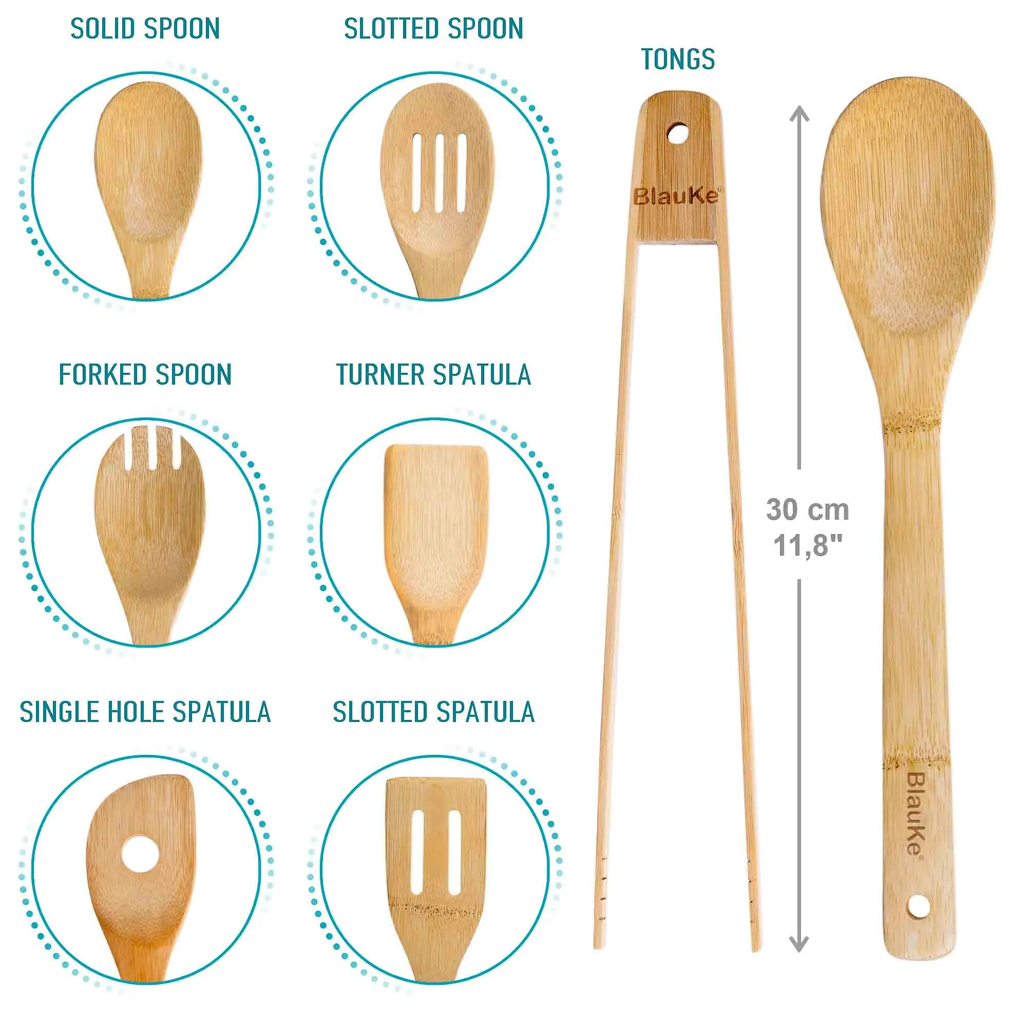 Wooden Money-saving 7-Pack for for - Bamboo Set Nonstick Streamlined Spoons Cookware Kitchen Cooking Utensils