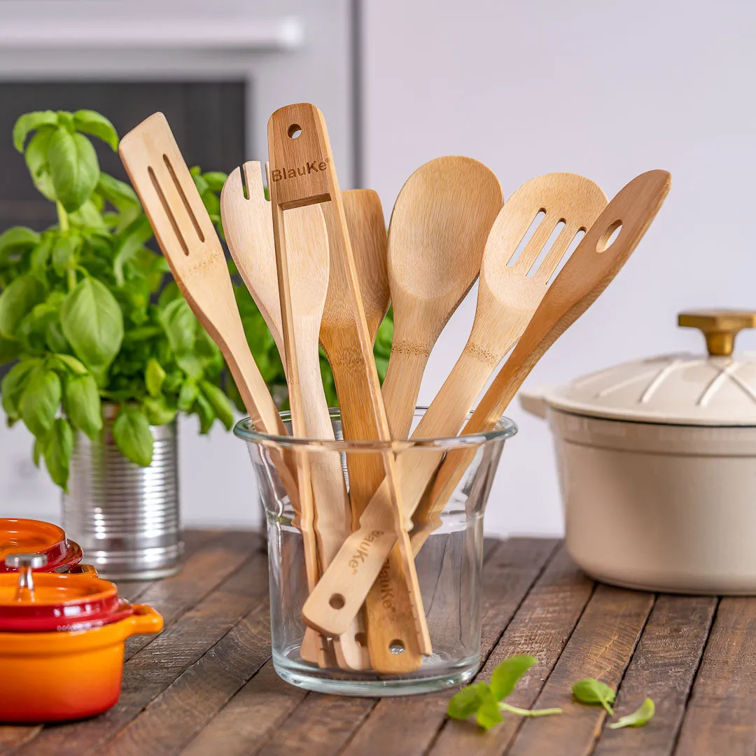 Wooden Money-saving 7-Pack for for - Bamboo Set Nonstick Streamlined Spoons Cookware Kitchen Cooking Utensils