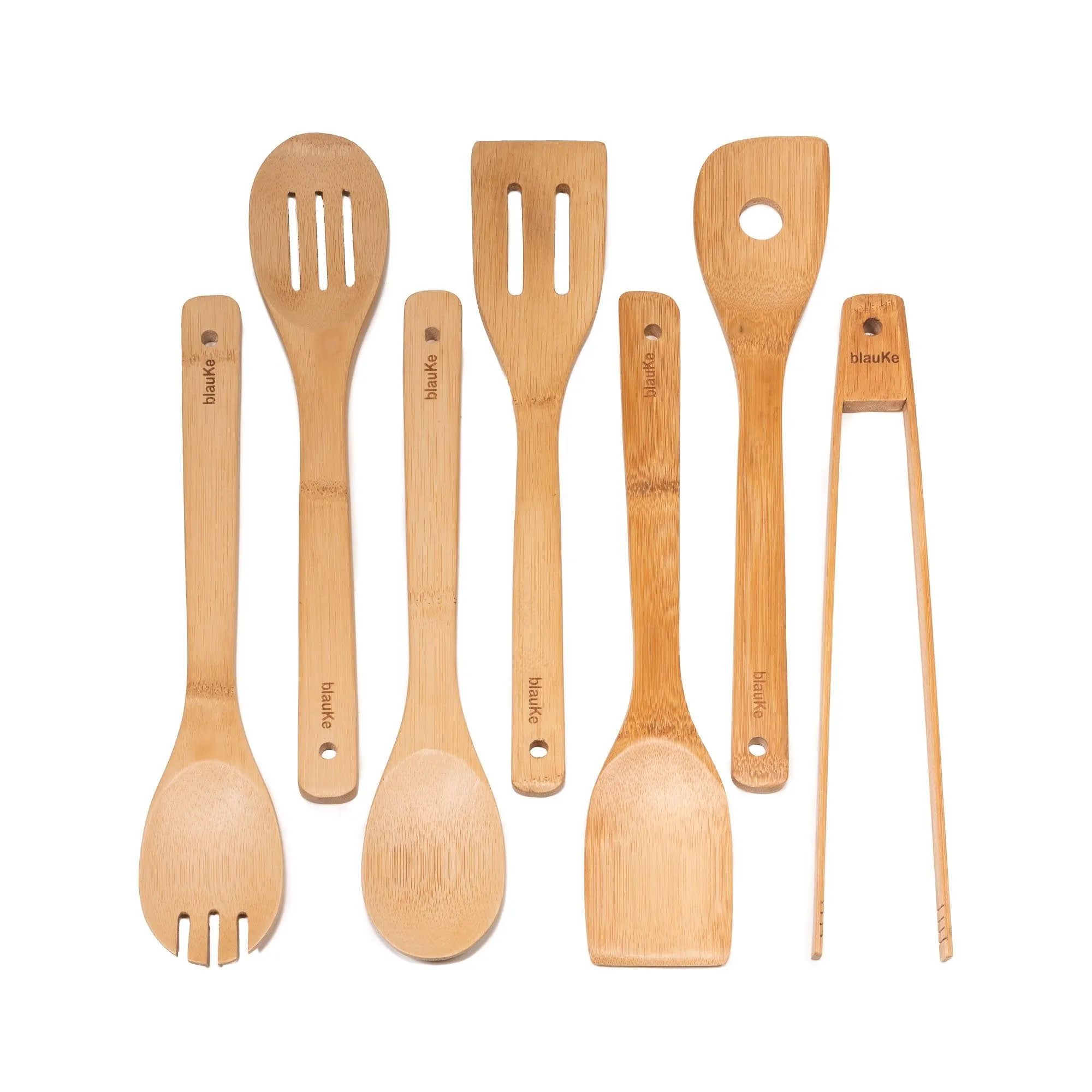 Wooden Money-saving 7-Pack for for - Bamboo Set Nonstick Streamlined Spoons Cookware Kitchen Cooking Utensils