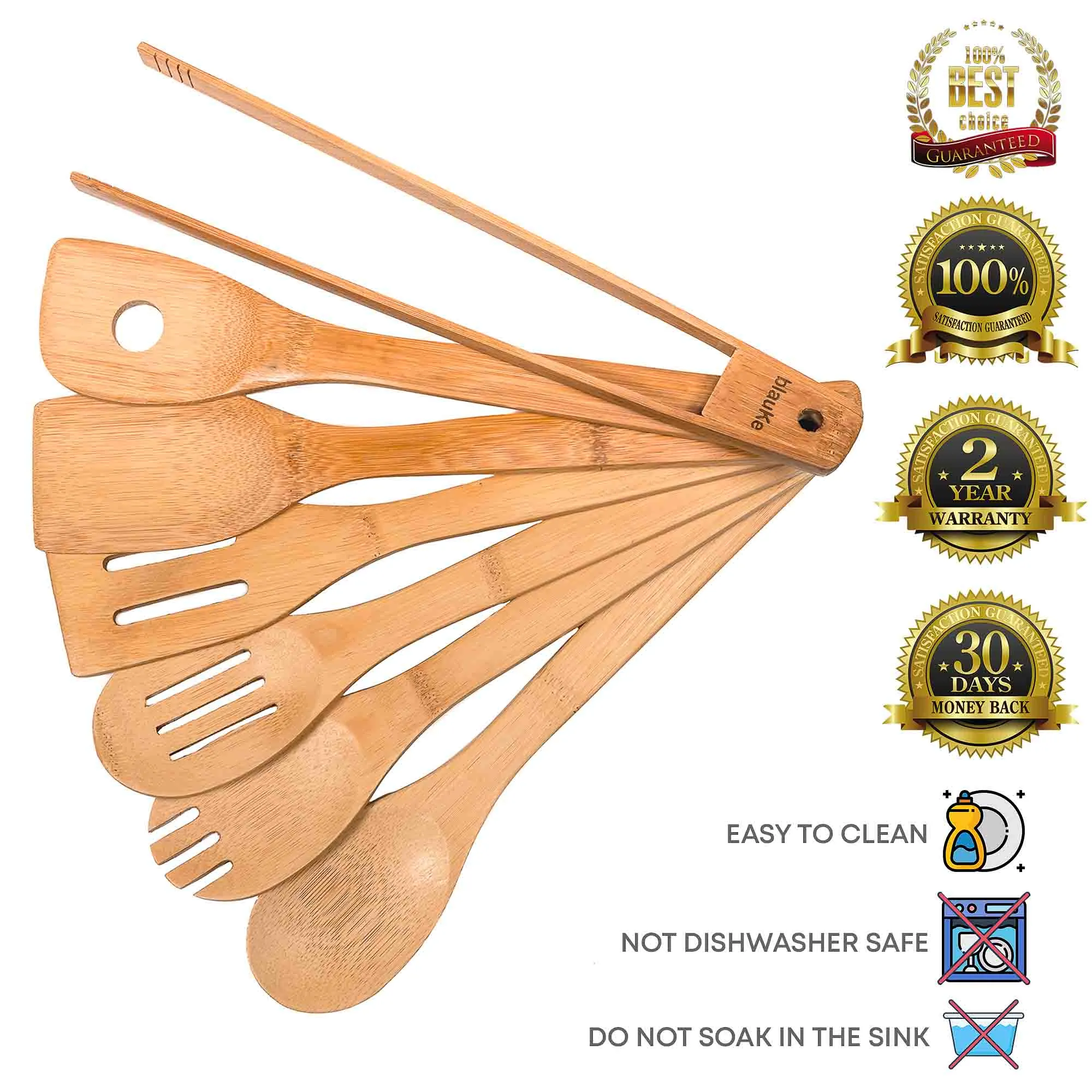 Wooden Money-saving 7-Pack for for - Bamboo Set Nonstick Streamlined Spoons Cookware Kitchen Cooking Utensils