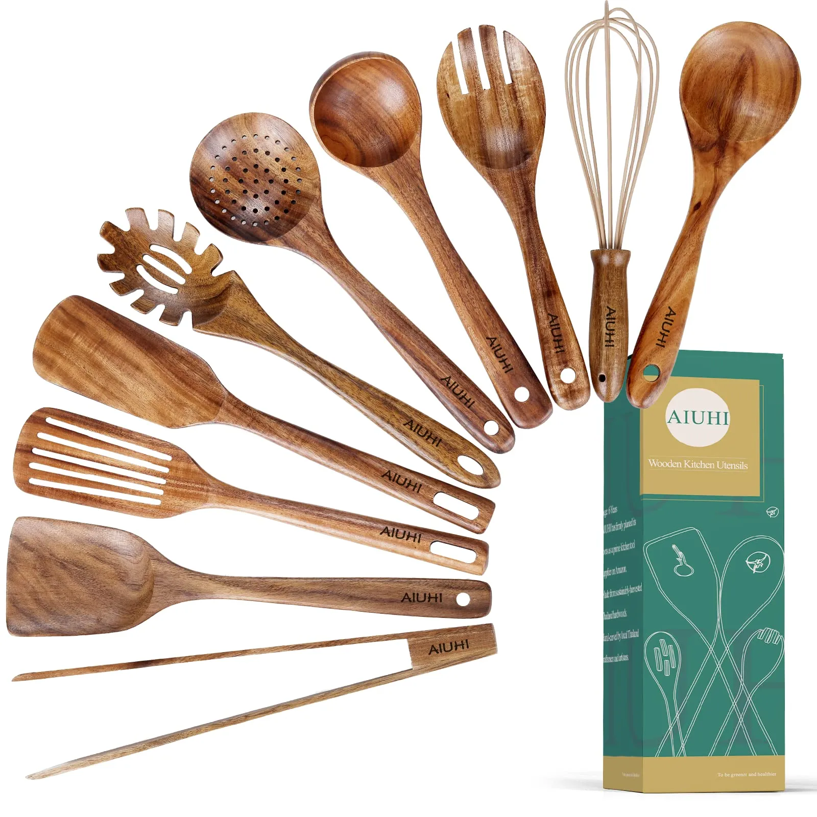 Wooden Natural Teak Wood Kitchen Utensils with Spatula and Ladle (10)
