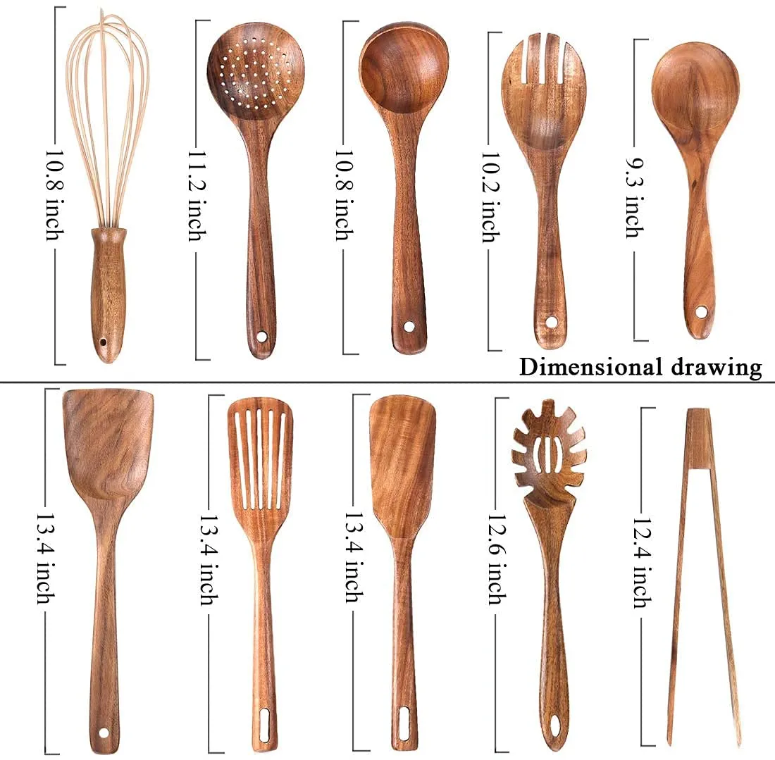 Wooden Natural Teak Wood Kitchen Utensils with Spatula and Ladle (10)