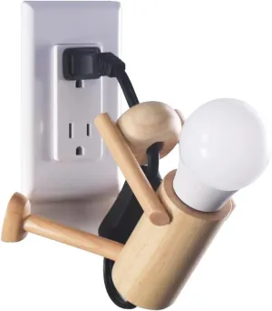 Wooden Night‑Light Desk Lamp – ‘Climber’ Stick‑Figure décor by HMC, Shatterproof LED Bulb, Plug‑in for Outlet, Cool Kid Room or Dorm Table Light