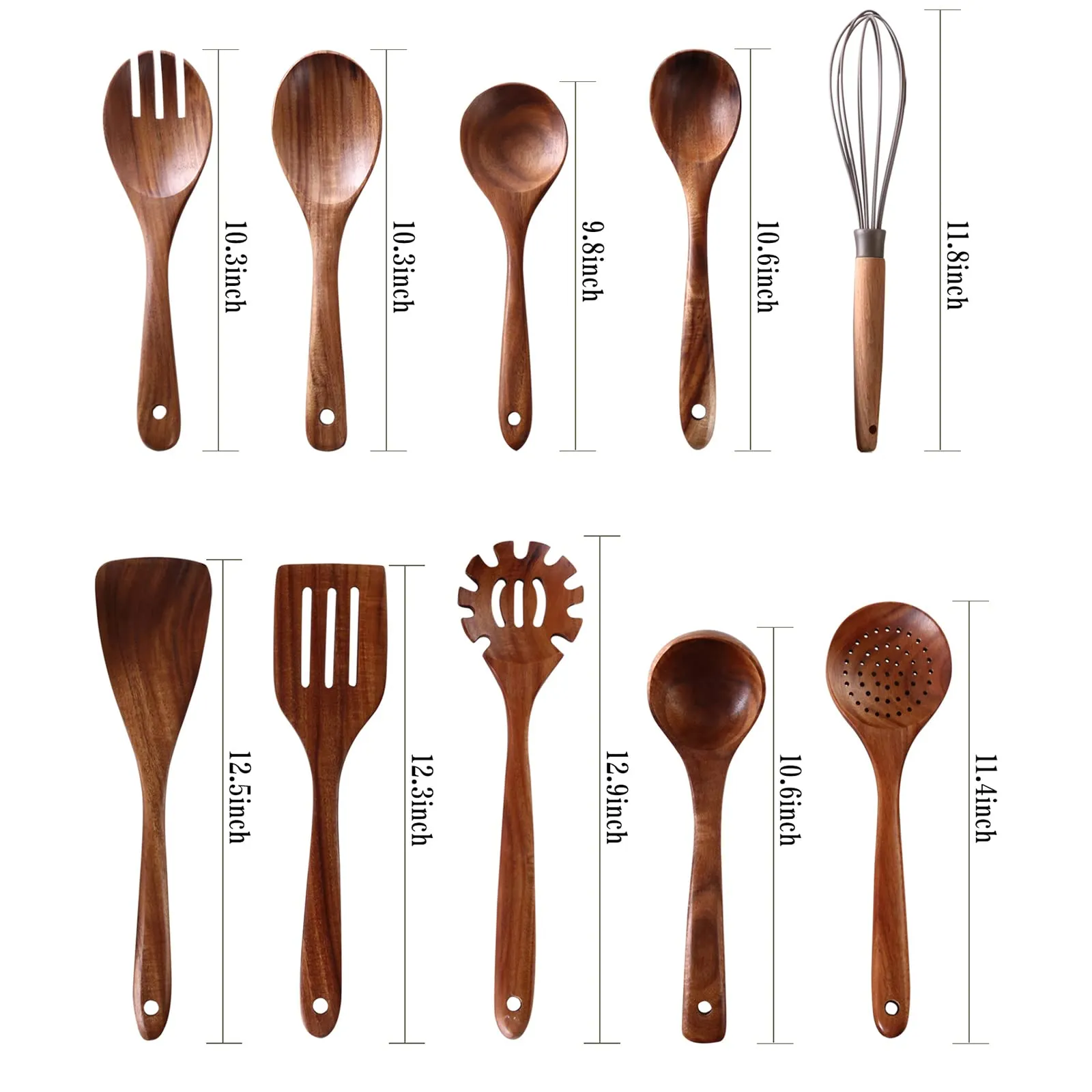Wooden Spoons for Cooking, 10 Pcs Wooden Utensils for Cooking, NAYAHOSE Natural Teak Wood Spoons, Non-Stick Comfort Grip Kitchen Utensils Set