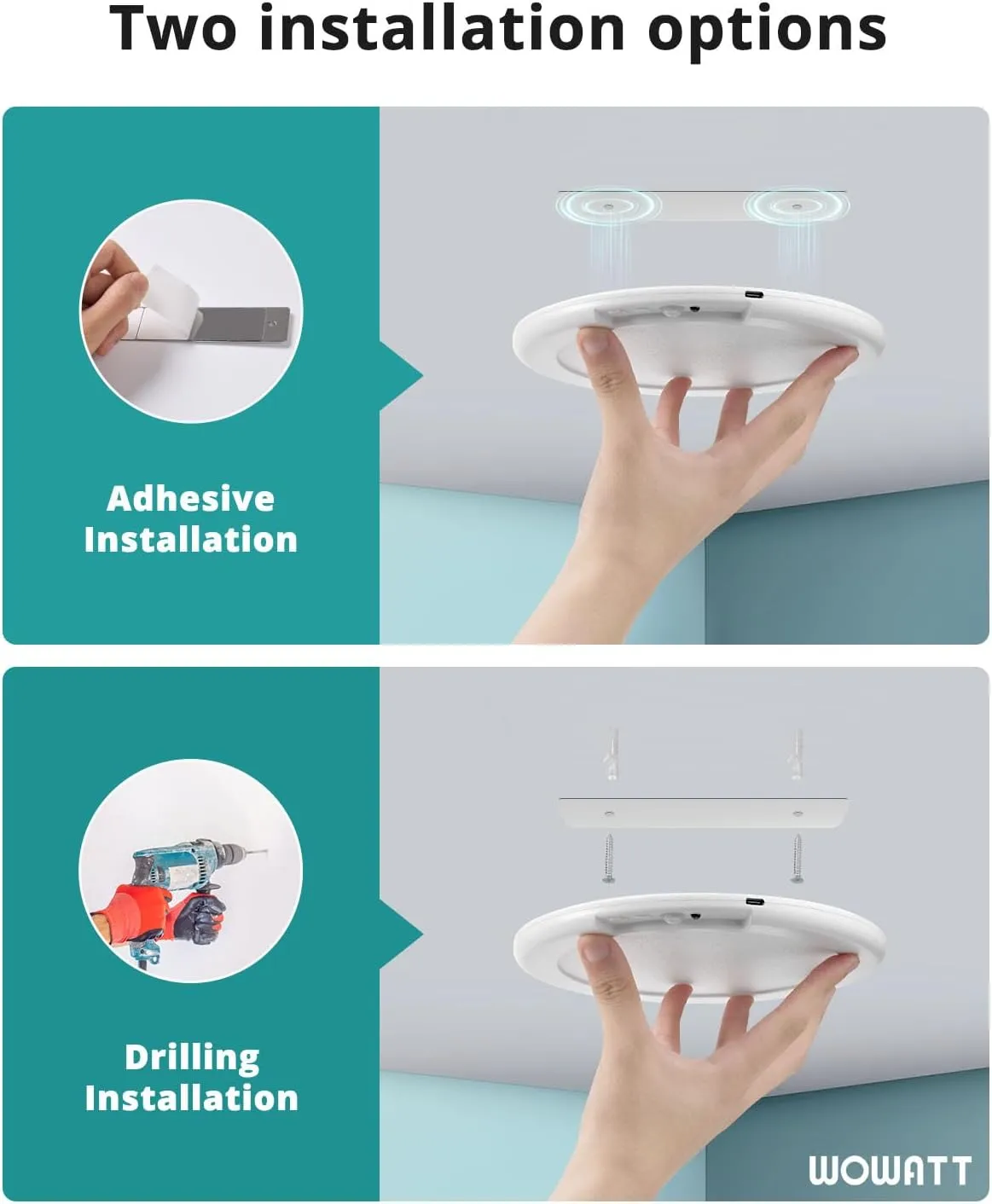 wowatt Battery Operated Ceiling Light Rechargeable Motion Sensor Lamp Indoor Wireless Shower Light with Remote 3000K 4500K 6500K 7.48in Dimmable Timing Motion Activated Light for Closet Shower Pantry