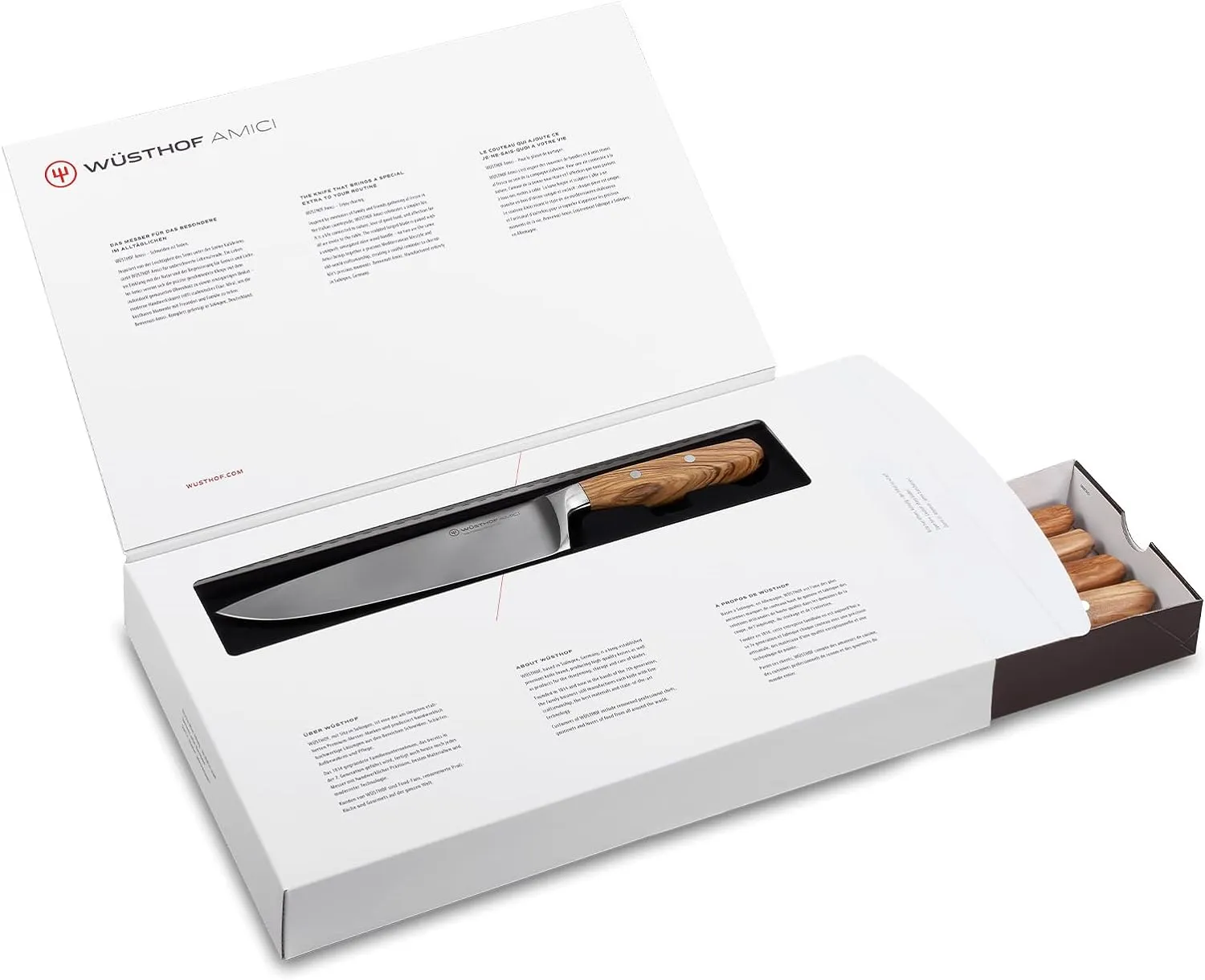 Wusthof Amici Six Piece Knife Block Set | Stainless Steel Knives with Olive Wood Handles