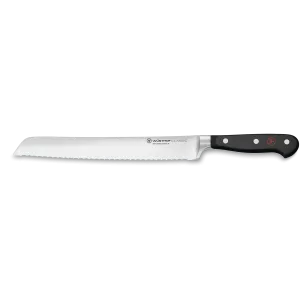 Wusthof Classic 9" Stainless Steel Double Serrated Bread Knife, Black