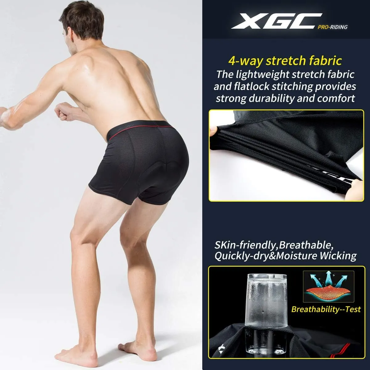 XGC Men's Cycling Underwear Shorts with High-Density High-Elasticity and Highly Breathable 4D Gel Padded
