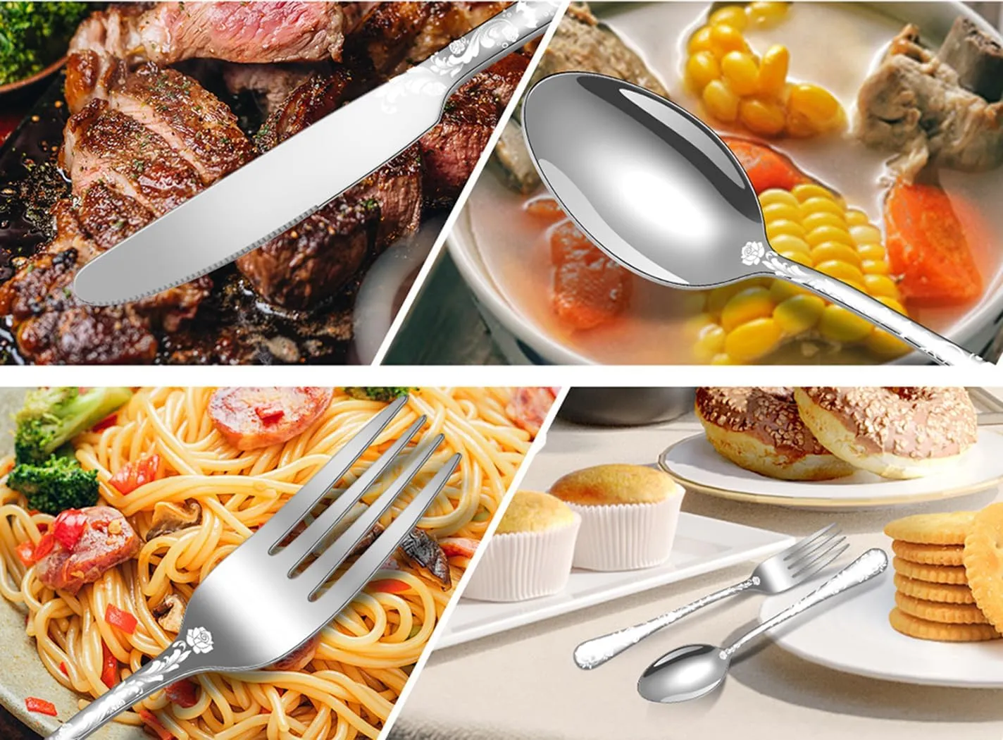 XIAOYU Halloween Skeleton Silverware Set, 24 Piece Stainless Steel Flatware Set Service for 6, Gothic Skull Cutlery Set Utensils for Halloween Easter Christmas, Rainbow