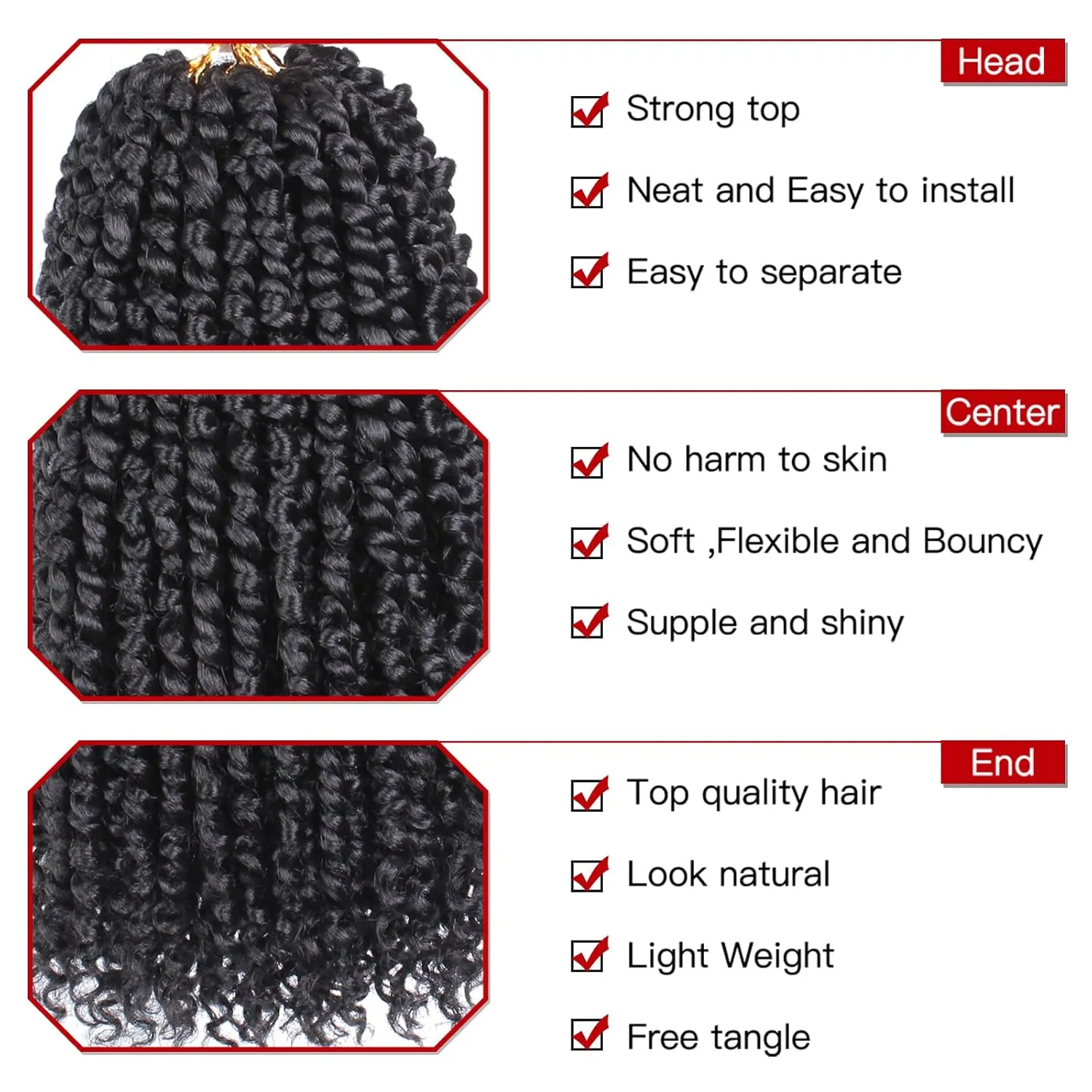 Xtrend 8 Packs Pre-twisted Passion Twist Crochet Hair 14 Inch Natural Black Pre-looped Crochet Braids Hair For Women Bohemian Synthetic Passion Braiding Hair Extension (8packs, 1B#)