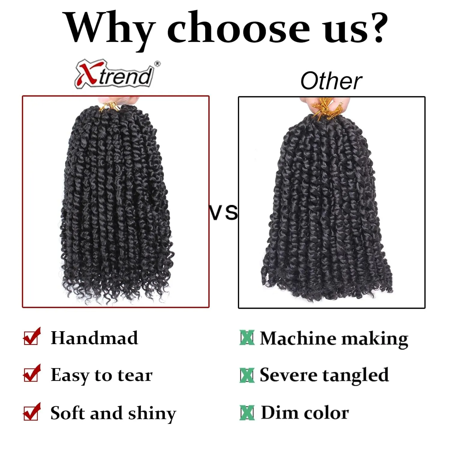 Xtrend 8packs 22inch Pre-twisted Passion Twist Hair Natural Black Pre-looped Passion Twists Crochet Braids Synthetic Hair Extensions Crochet Hair For Women (8packs, 27613#)