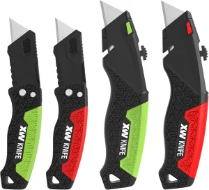 XW Utility Knife Set, Retractable Box Cutter and Folding Utility Knife with Blade Storage Design, Total 20 Blades Included, 4-Pack